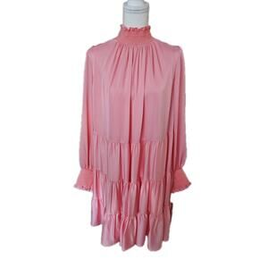 Alex Marie Dress Lily Tiered Plus Size 16W Sea Breeze Coral Satin LS NEW